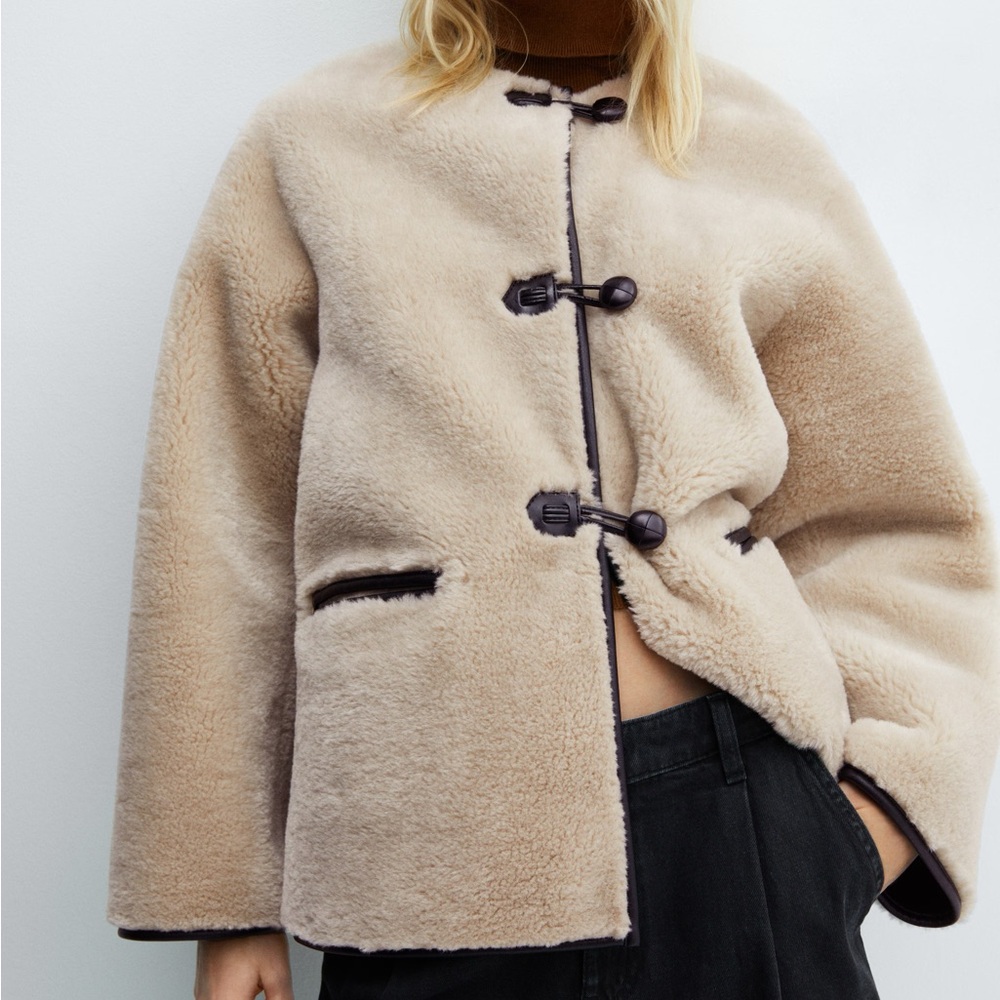 Mango Faux fur Jacket with Black trim Accents